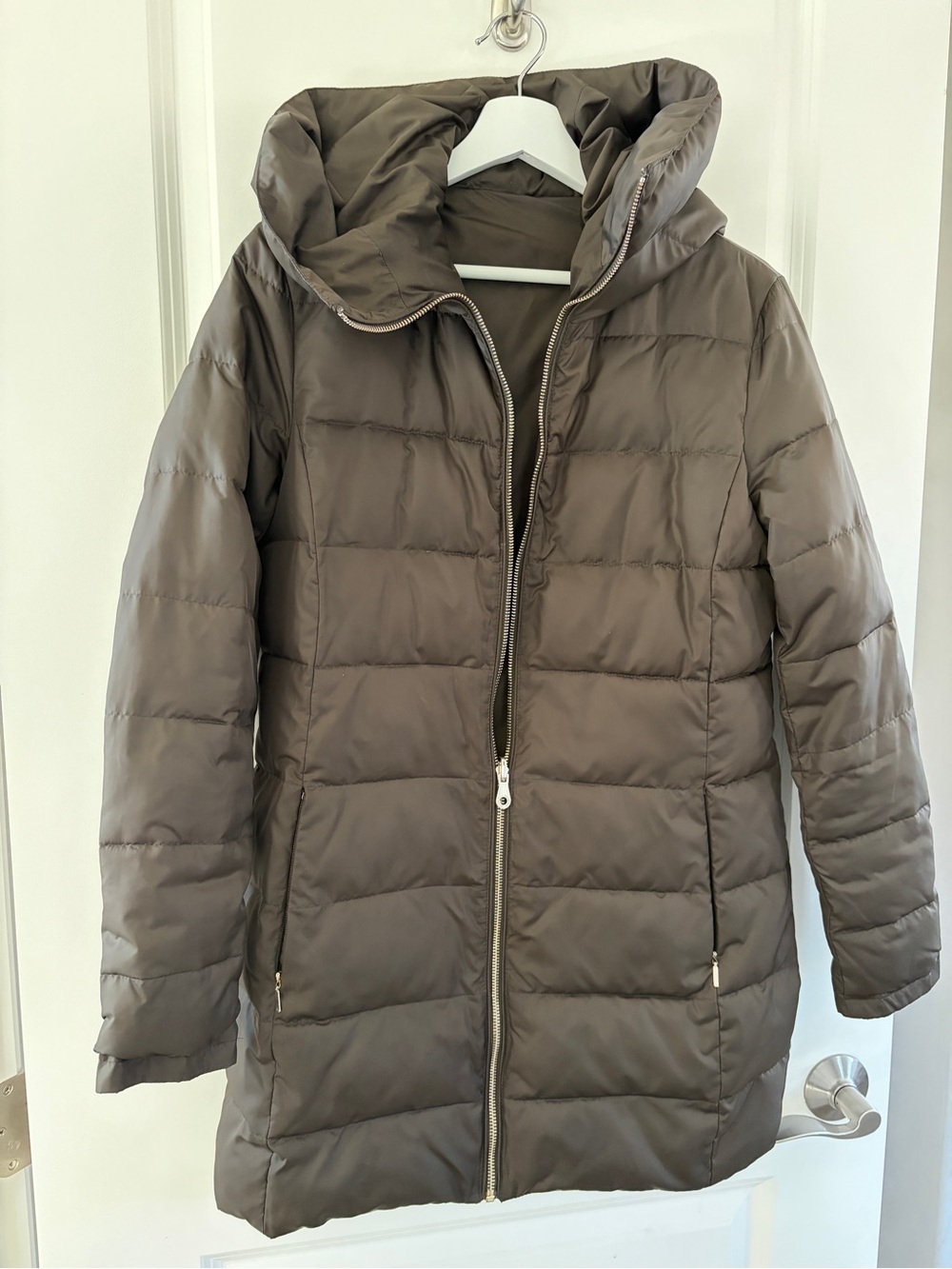 Massimo Dutti Olive Quilted Hooded Puffer Jacket, Reversible.